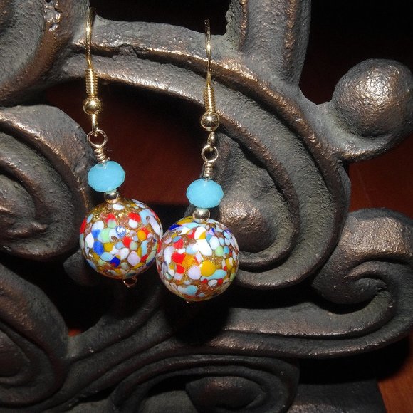 Handcrafted earrings made from Cluseau style glass beads from Murano, Italy - Picture 5 of 7